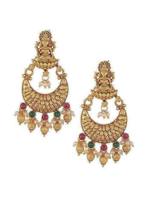 MINAKI Earrings TEMPLE EARRINGS  - CHANDBALIS WITH PEARLS AND COLORED STONES - Minaki