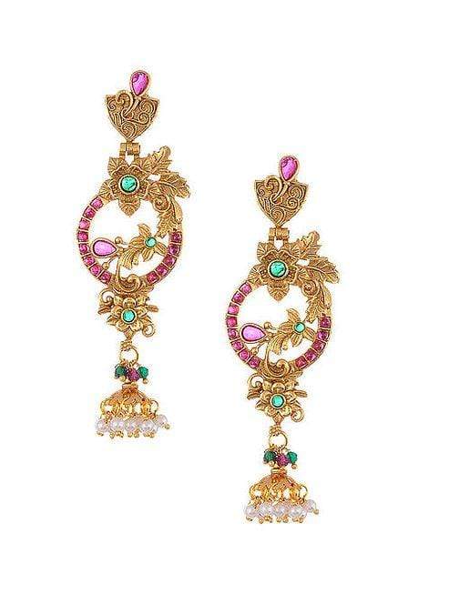MINAKI Earrings FLORAL TEMPLE EARRINGS - JHUMKIS - Minaki