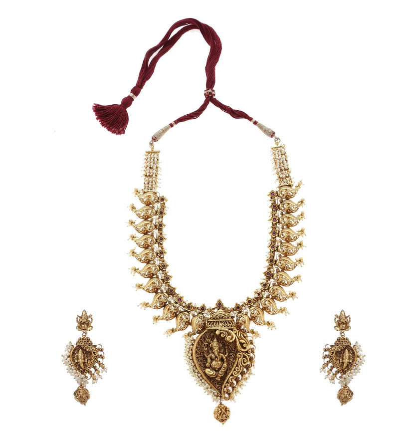 MINAKI TEMPLE JEWELLERY SET : VINAYAK-TEMPLE SET - Minaki