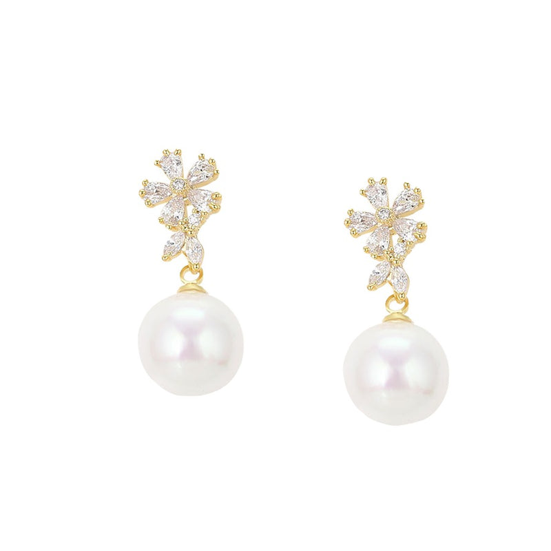 Minaki White Orchid Pearl Drop Earrings - Minaki